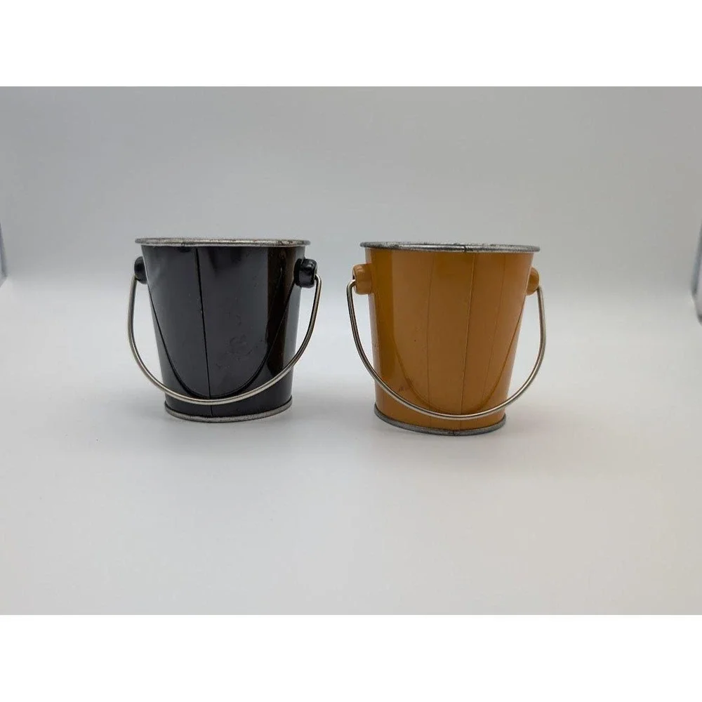 Vintage Halloween Metal Bucket Pail 2 Lot Pumpkin Black Cat Jack o Lantern Small